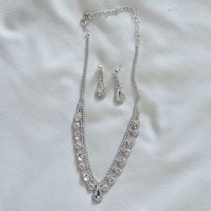 Sterling Silver Cubic Zirconia Costume Jewelry Necklace & Earrings Set